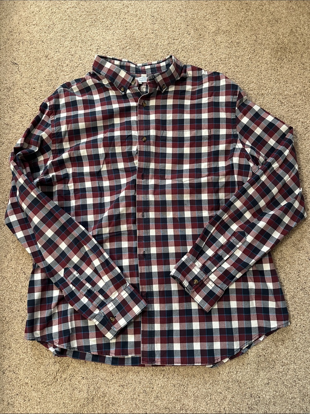 Old Navy Men's Plaid Button-Down Shirt - Burgundy, Navy, White